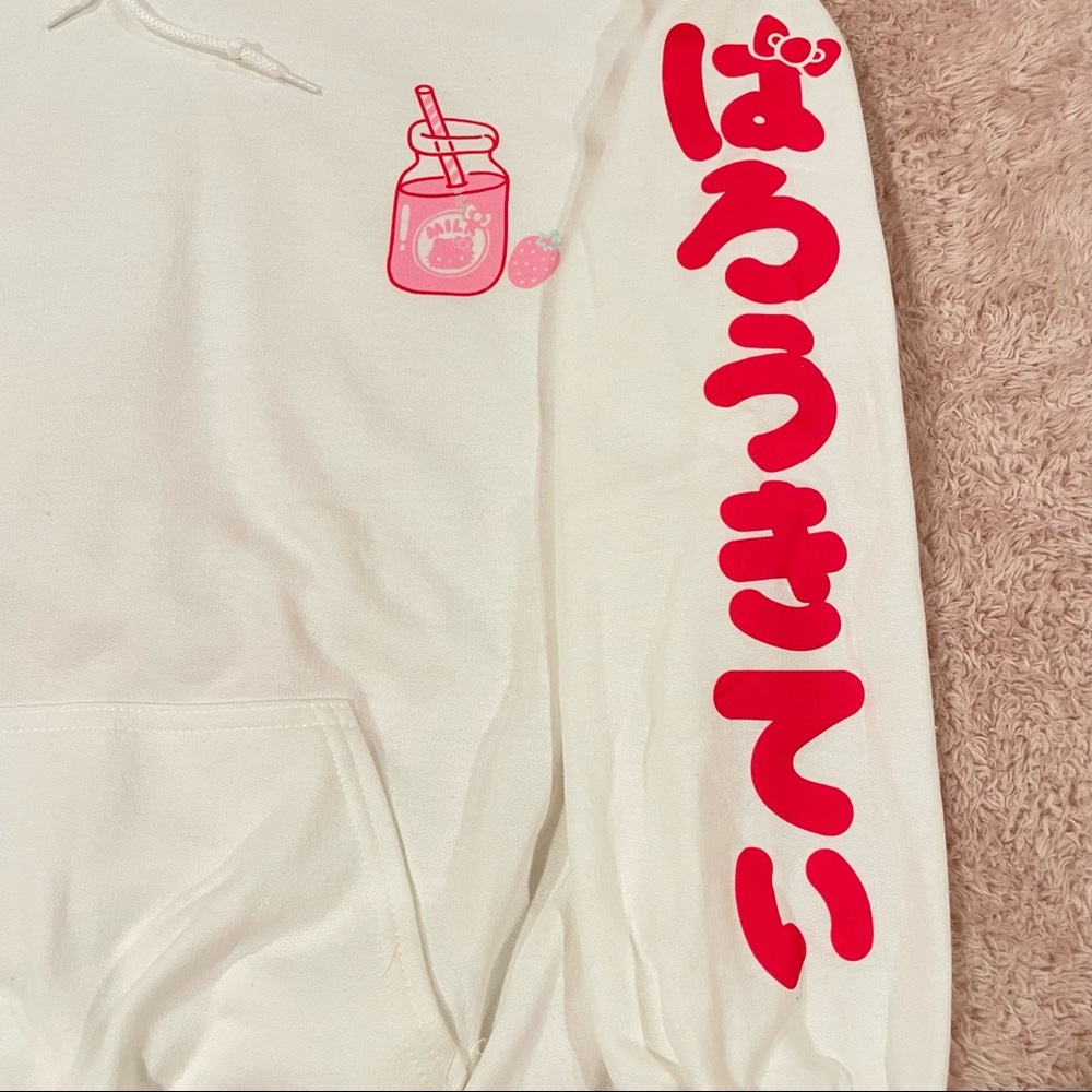 White Hello Kitty Strawberry Milk Hoodie - Picture 3 of 7